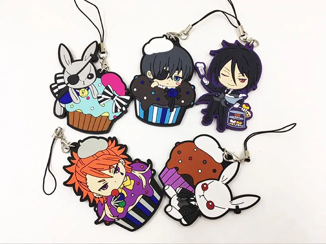 

5pcs/Lot Black Butler Anime keychain/mobile phone charms/strap Ciel Phantom hive Sebastian Joker Dagger Elizabeth Lizzy G00999