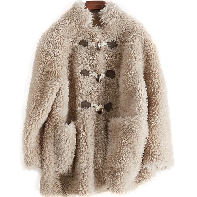 Real Fur Coat Korean Sheep Shearling Fur Wool Jacket Autumn Winter Coat