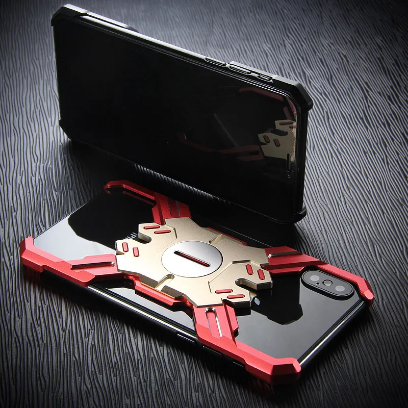 

For iphone 6 6s 7 8 Plus x xr xs max Case Armor Heavy Dust Metal Aluminum CNC protect Skeleton head phone case cover bracket