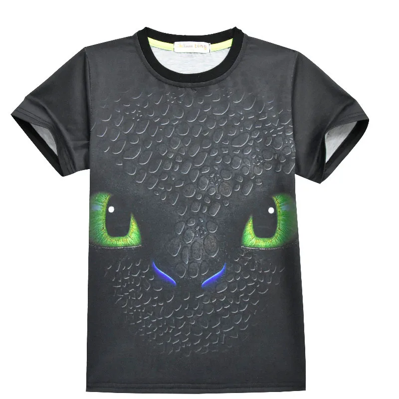 Футболка для мальчиков, летняя детская футболка, футболка с 3D принтом «Как приручить дракона 3», футболки для мальчиков, топы для мальчиков и девочек, детская футболка - Цвет: D black