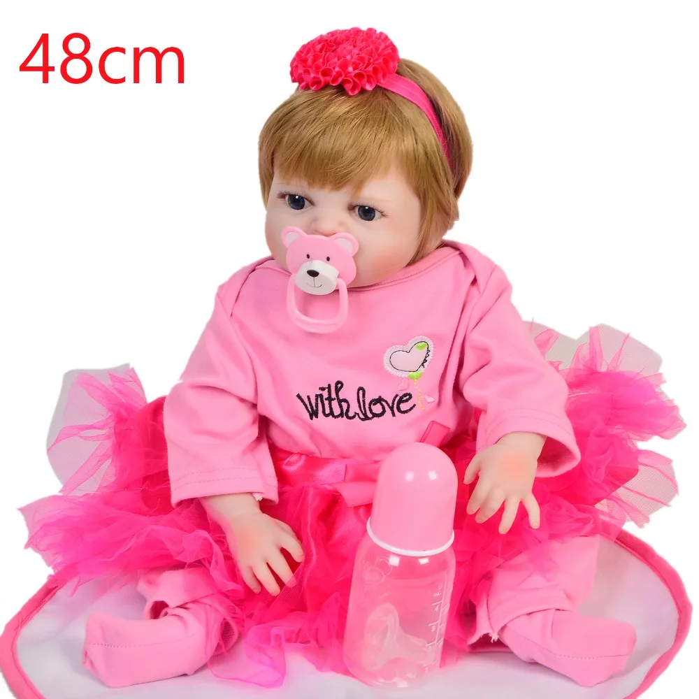 

48cm Full Silicone Body Reborn Baby Doll Toy realistic Vinyl Newborn Princess Babies 19nch Bathe Accompanying Toy Birthday girls