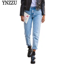 YNZZU Европейский стиль женские джинсы повседневные с высокой талией Джинсы бойфренда для женщин карманы уличные брюки плюс размер YB123