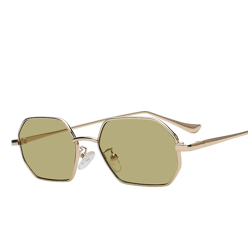MAX, солнцезащитные очки для женщин, брендовая дизайнерская маленькая оправа, полигон, прозрачные линзы, солнцезащитные очки для мужчин, Винтажные Солнцезащитные очки, шестигранная металлическая оправа - Цвет линз: Gold w olive green