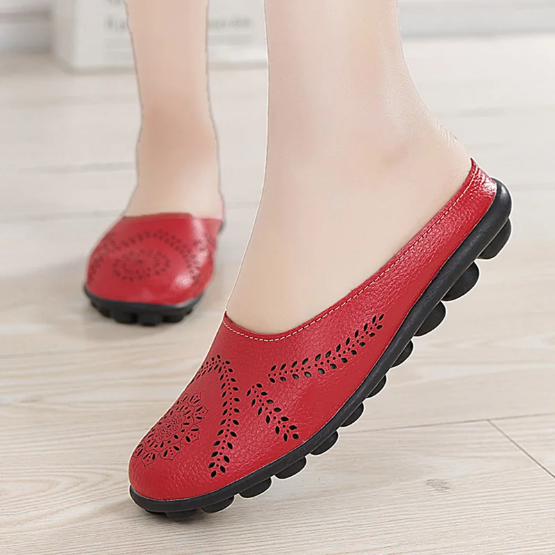 Women Flats Summer Women Genuine Leather Shoes Slippers Slip On Flat Shoes Leather Oxford Chaussures Femme Casual Loafers