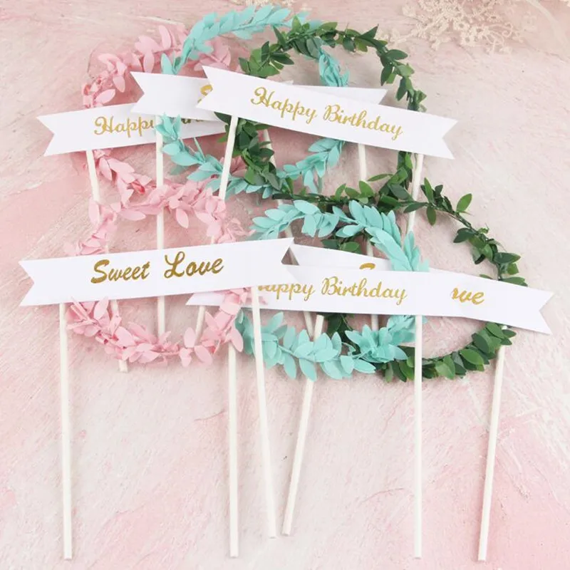 

2018 New Happy Birthday Leaves Garland Cake Toppers Dessert Table Baking Decor Accessories Wedding Party Decoration