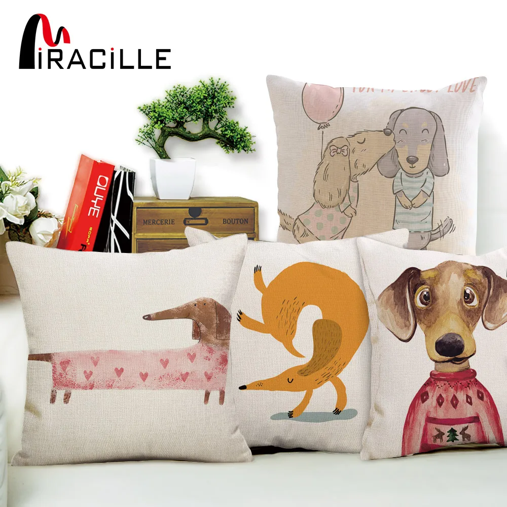 

Miracille Square 18" Cartoon Cute Dog Printed Cotton Linen Home Sofa Decorative Throw Pillow Cushion Cover Outdoor Decor