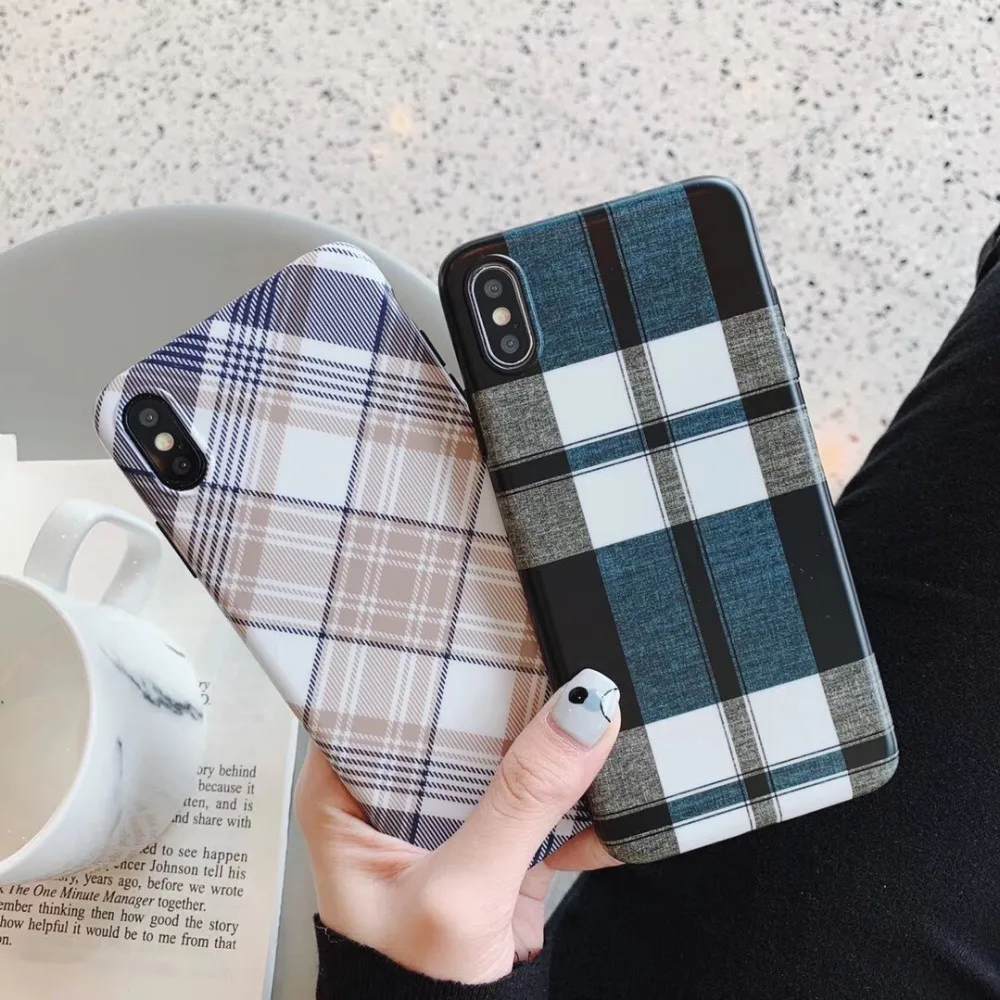 

maosenguoji Simple plaid texture Luxury lattice funny Mobile Phone Case for iphone 6s 6plus 7 8 plus X XR XS MAX fashion case