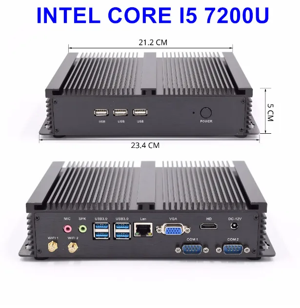 Eglobal 2*RS232 COM Port 1*VGA 1*HDMI Industrial 2 Ethernet Mini PC with Intel i7 7200u 6200u 5250U i3 6006U Barebone PC