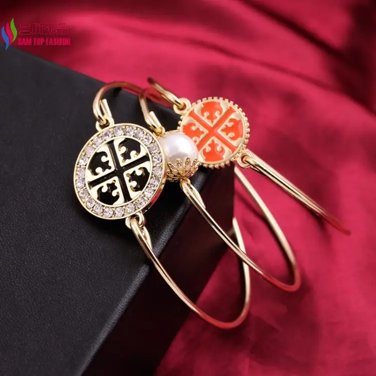 

new Arrival fashion gold faux pearl rhinestone oil cross bangle & bracelet sets for women bijoux pulseiras wholesale