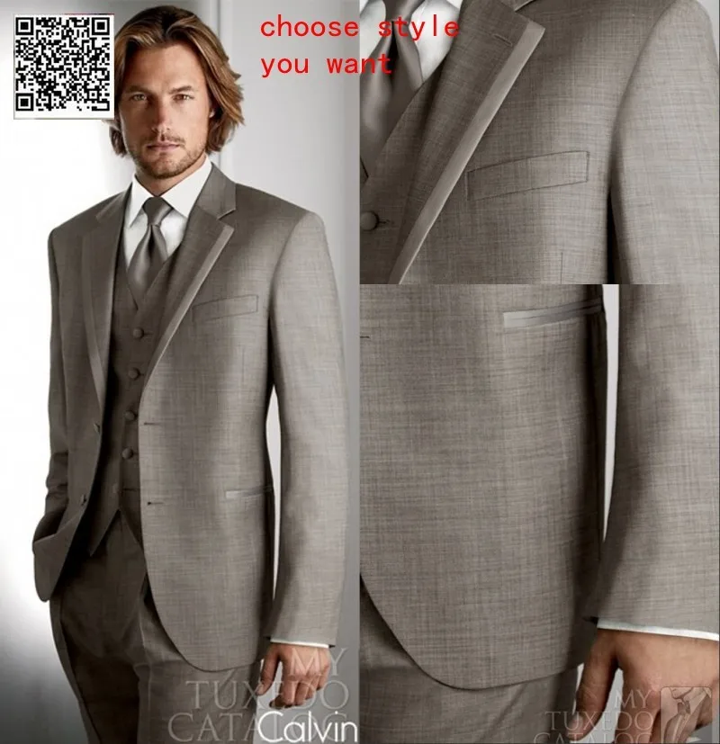 

New 2018 Excellent suits Light gray Groom Tuxedos Wedding Men's Suits /bridegroom tuxedos/prom suit(jacket+pants+waistcoat+tie)