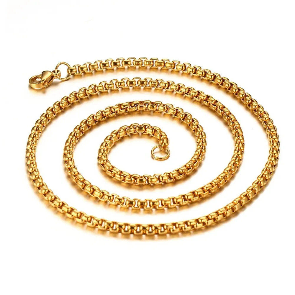 Buy Stainless Steel 3mm Hollow Round Box Chain Necklace for Men Jewelry in Gold