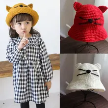 Детские панамки с цветами осень-зима однотонные Цвета для мальчиков и девочек, шерстяные Вязание Рыбацкая шляпа с забавным котом Harajuku рыболовные кепки