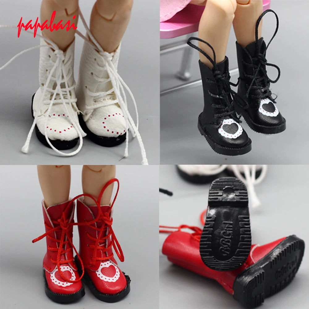 

1Pair Heart PU Leather Doll Boots For Blythe Doll Shoes 1/6 1/8 Dolls shoes toys