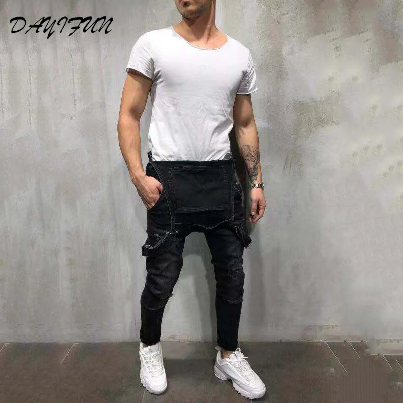 

DAYIFUN Fashion Men's Ripped Jeans Jumpsuits Hi Street Distressed Denim Bib Overalls For Man Suspender Pants Size S-XXXL LF828