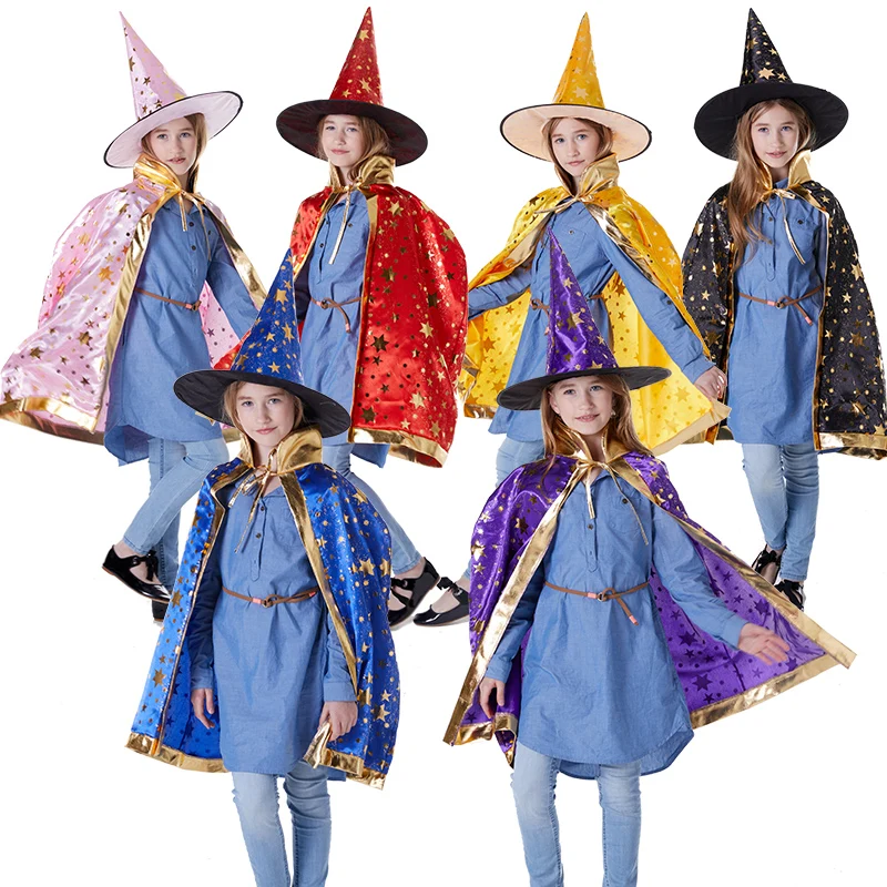 

Wholesale Halloween Children Section Children Show Clothes Accessories Magician Cloak Woman Witch Five Stars Cloak Cloak