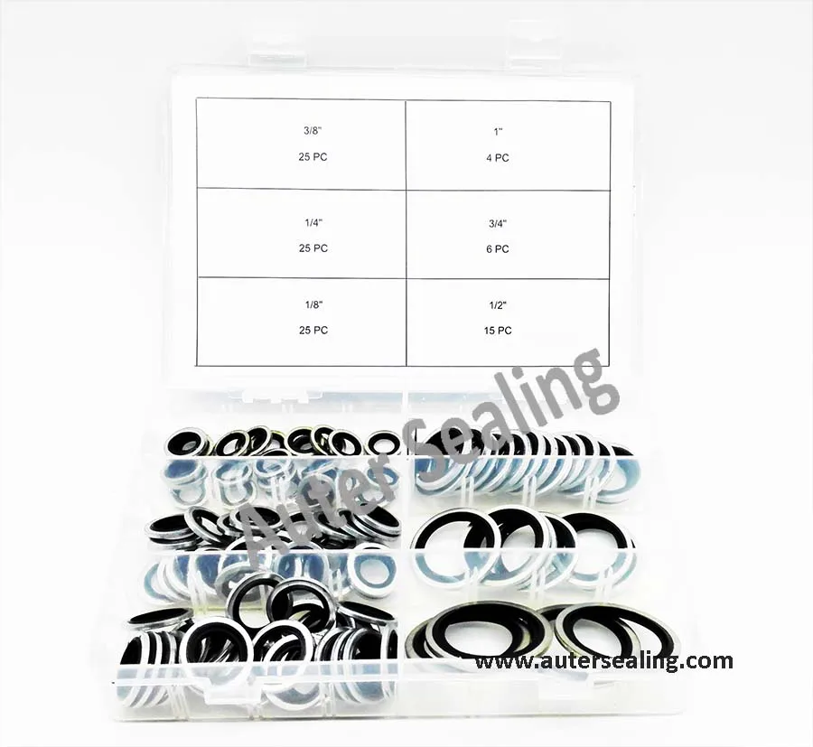 

High quality Bonded Washer seals kit BSP 100 pcs 6 different sizes Self Centering rubber seal boxes