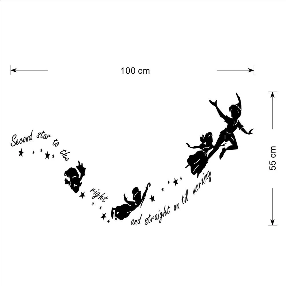 

2018 Tinkerbell second star to the right Peter pan Wall Stciker Mural Art Decal Home Room Decor Bedroom Removable High-Quality