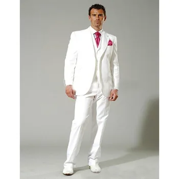 

3 Pieces White Wedding Mens Suit Groom masculino Tuxedos 2018 formal slim ivory Bridegroom men Suits Tuxedo (jacket+pants+vest)