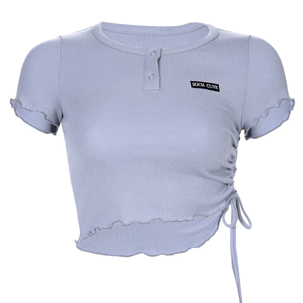 Женская укороченная футболка с коротким рукавом, топы, летние топы с круглым вырезом, плиссированные футболки с коротким рукавом, пуловер