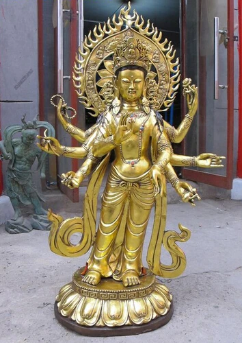 

huij 007403 42"Tibetan Bronze gild Avalokitesvara 8 hand goddess Matsu mercy kwan yin buddh