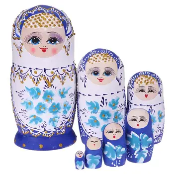 

7 PCS Creative Cylindrical Russian Wooden Russian Matryoshka Doll Set Handmade Nesting Crafts Kids Educational Toy Home Decor