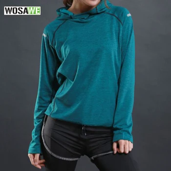 

WOSAWE Running T Shirt with hooded for Women Sports Dry Quick Fitness Gym Shirt Ladies Long Sleeve T-shirt Jogging Jogger Tops
