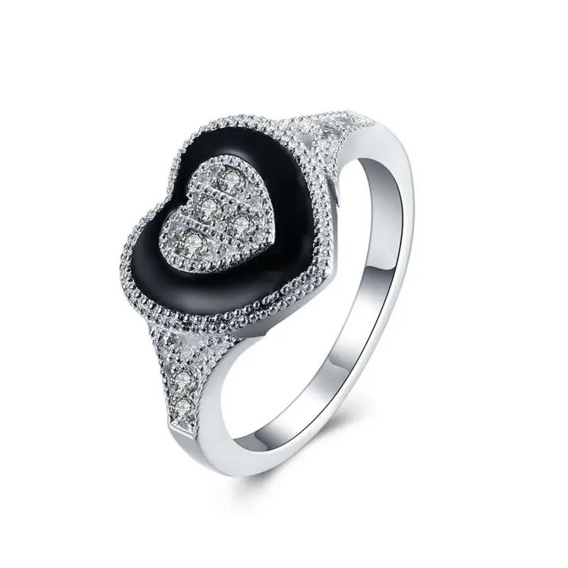 Buy Fancy Big Black Stone Ring woman Silver Jewelry