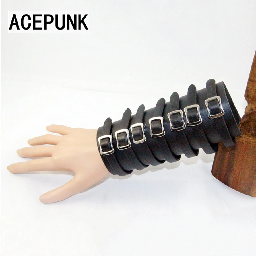 

Punk Black Leather Bracelet Men Vintage Wide Cuff Bangles Adjustable Buckle Wristband Male Jewelry Bracelets For Women