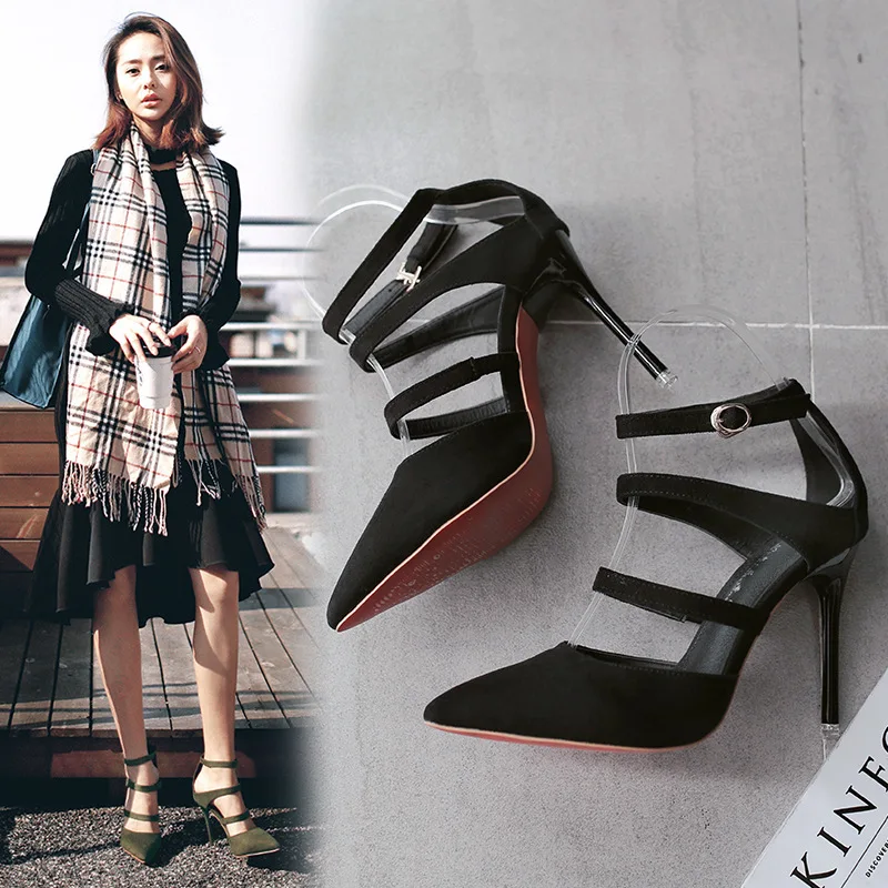 

2019 Shoes Women's Shoes Autumn Buckle Sharp High-heeled Shoes Sandals Woman