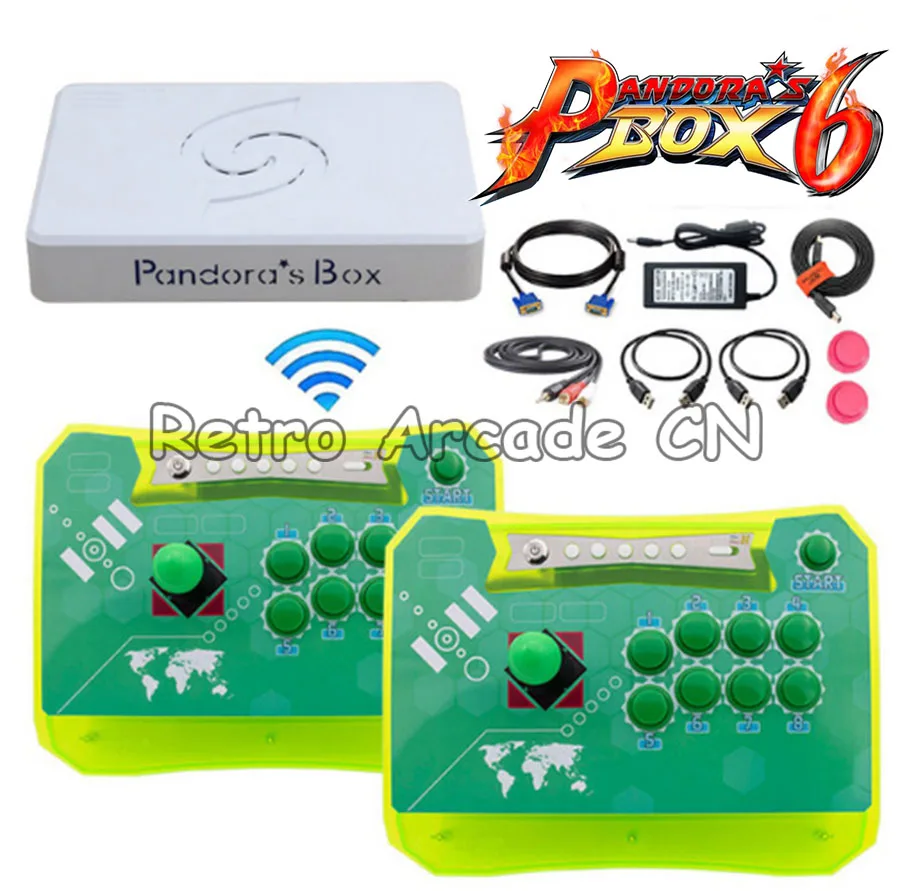US $175.65 2 players Pandoras Box 6 Wireless Arcade Stick Mini Console Pandora Box 6 1300 in 1 Multi Game Board Controller ToPS3 PC TV