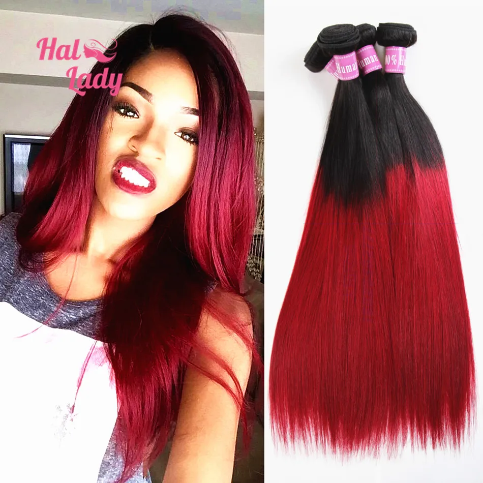T1B 99J Purple Blue Red Brazilian Ombre Hair 4 Pcs Lot Halo Lady Virgin Hair Bundle