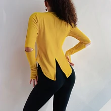 Сексуальный короткий топ с длинным рукавом для спортзала женская спортивная одежда фитнес футболки однотонные спортивные рубашки Йога Топ тренировки одежда для бега