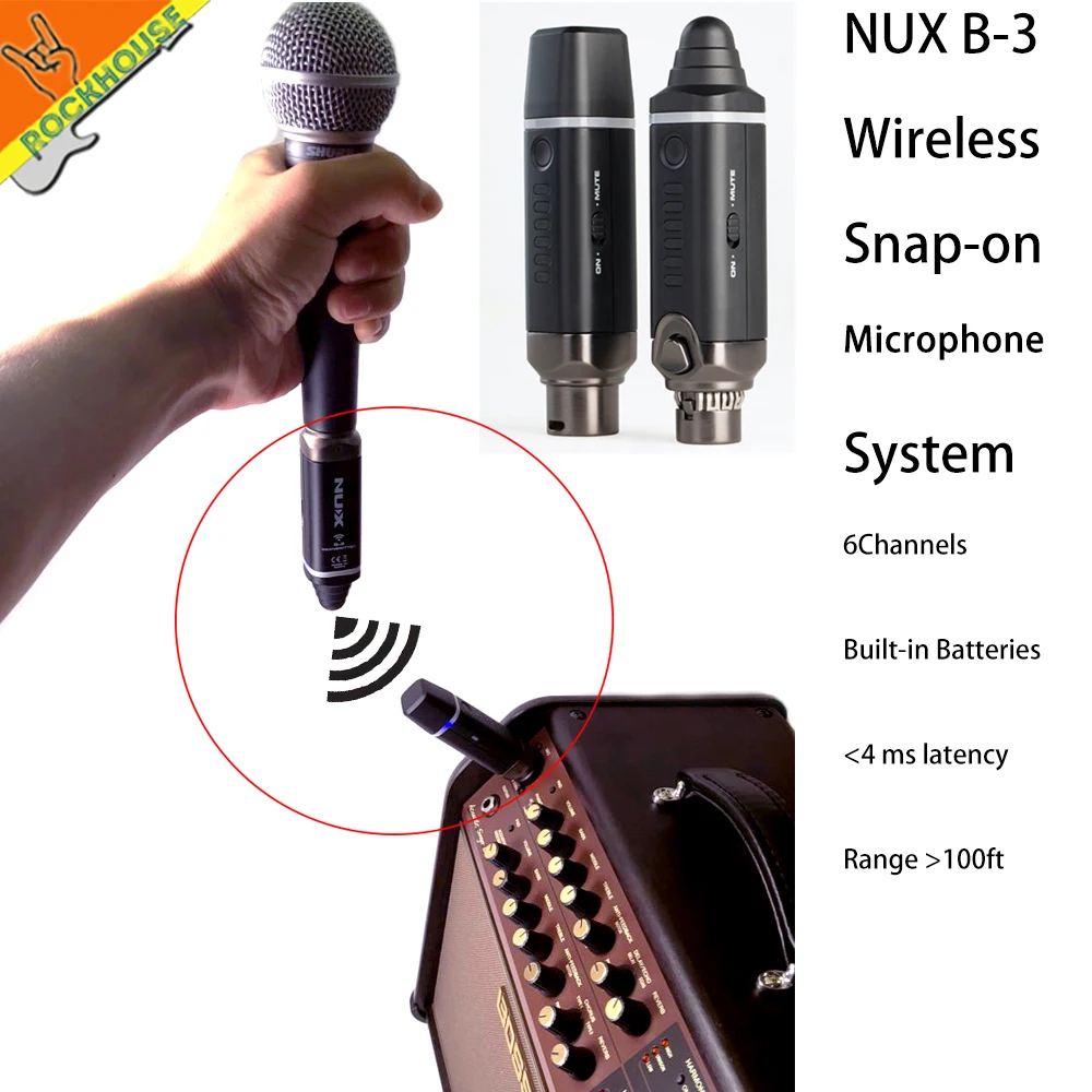 NUX B-3 Беспроводная микрофонная система 2,4 ГГц перезаряжаемая 6 каналов беспроводной ручной микрофон передатчик приемник
