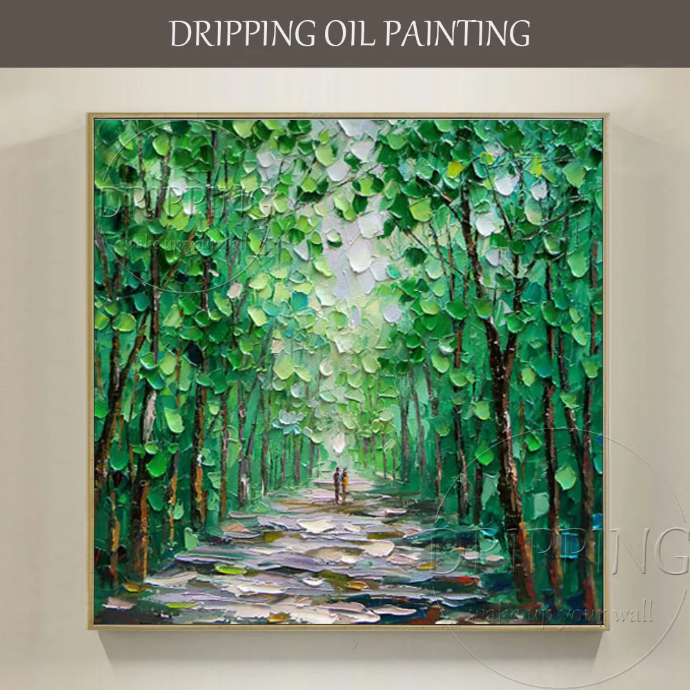 

Artist Hand-painted High Quality Modern Abstract Green Landscape Oil Painting on Canvas Textured Knife Green Tree Oil Painting