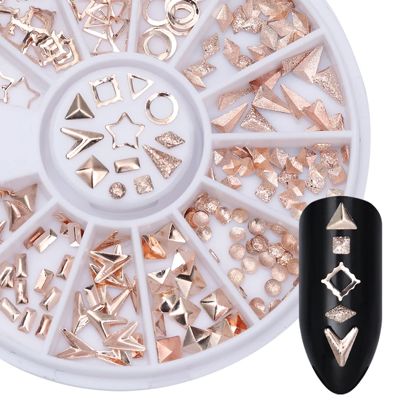 AB цветные Стразы для ногтей с плоским дном из розового золота с заклепками блестящие круглые 3D украшения для дизайна ногтей в колесиках для УФ-гель-лака DIY