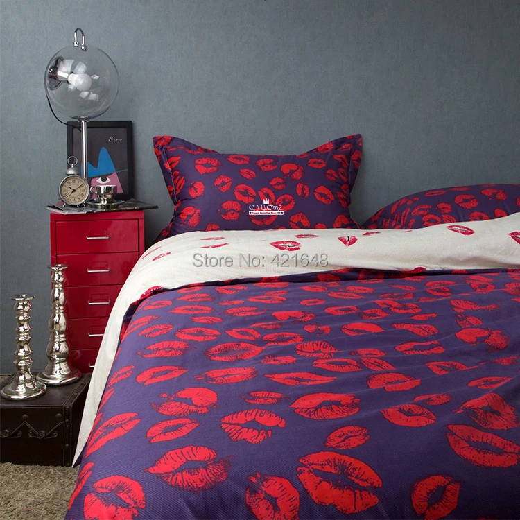 Free shipping!100 cotton Red/Hot Lips bedding sets 4pcs sexy full