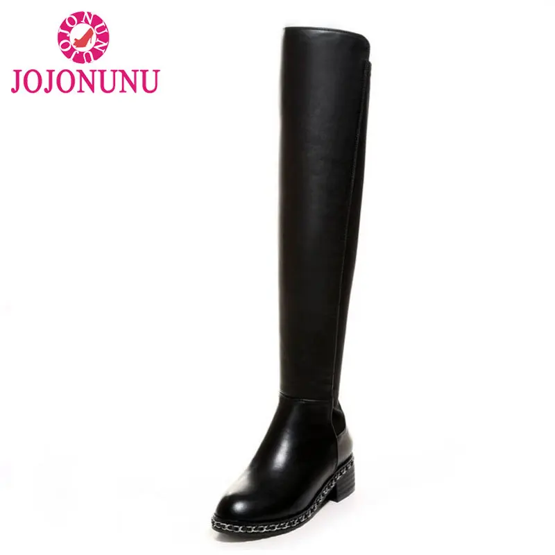 

JOJONUNU New Hot Autumn Winter Warm High Heels Botas High Snow Boots Real Genuine Leather Female Over The Knee Shoes Size 33-41