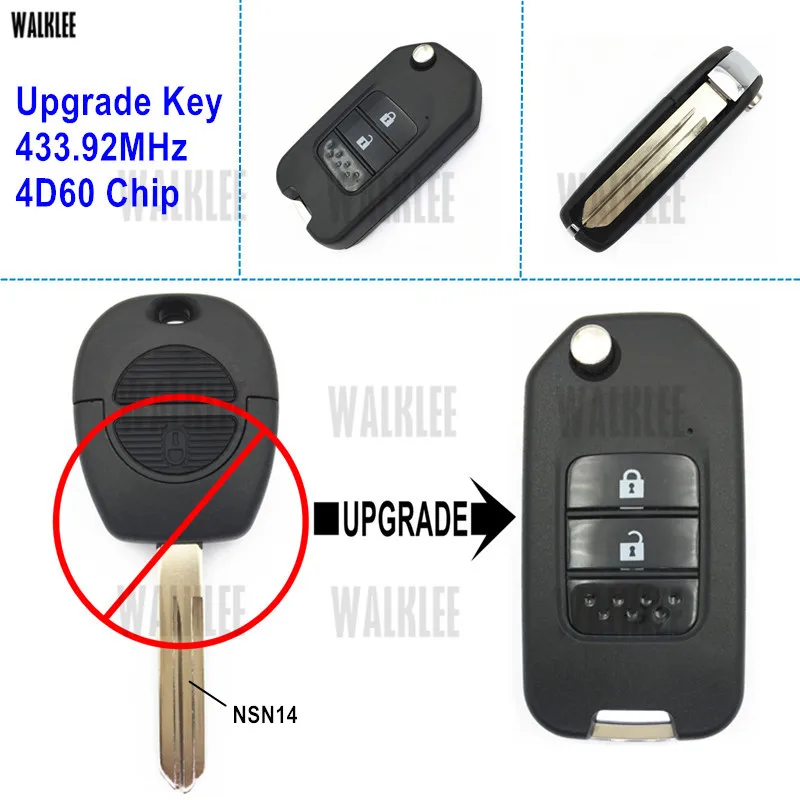 

WALKLEE Upgrade Flip Remote Key DIY for Nissan Almera/Micra/Primera/Patrol/X-Trail Terrano/Pulsar/Navara/Tino