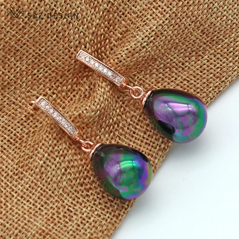 S& Z, новинка, имитация жемчуга в виде раковины, капли воды, серьги, 585, розовое золото, микро воск, инкрустация цирконием, для женщин, Свадебная вечеринка, модное ювелирное изделие