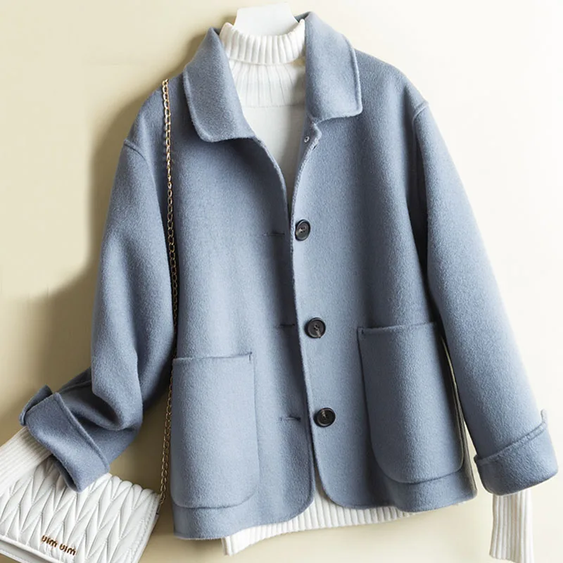 

2019 New Brand Double-sided Real Cashmere Wool Coats Women Woolen Winter Coat Female Solid Slim Solid Color Outerwear A060