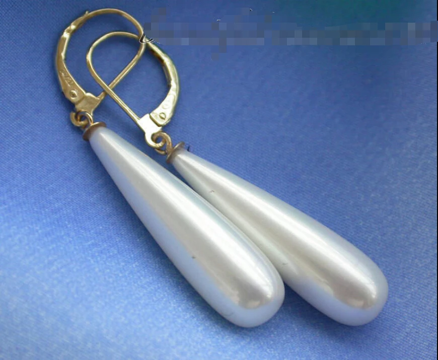

Women's Wedding 30mm white drip SOUTH SEA SHELL PEARL earring real silver jewelry earrings