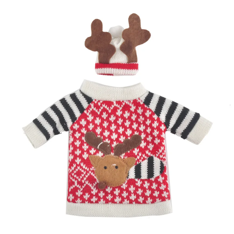 

1 Piece Cute Sweater Red Wine Bottle Cover Bags Santa Claus Dinner Table Decoration Clothes With Hats Home Party Decors