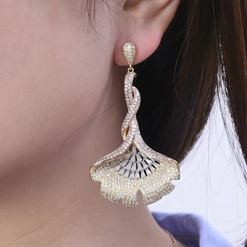 

missvikki Handmade Luxury Noble Fashion Ginkgo Leaf Shape Pendant Earrings for Women Popular New Design Women Gift Hot Sale