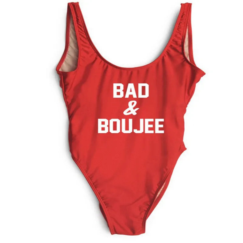 2017 BAD & BOUJEE Funny Swimwear One Piece High Waist Swimsuit Thong