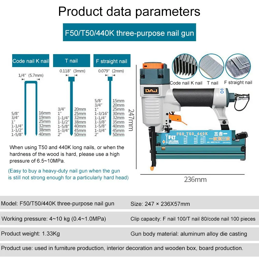 F50 T50 440K 3-в-1 плотник пневматический гвоздепистолет Регулируемый для домашнего использования, Деревообработка в столярные украшения Мощность инструмент