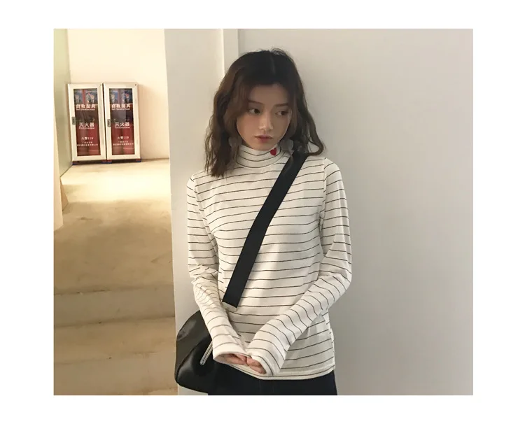 Женская футболка с вышивкой в виде сердца Harajuku, корейский эластичный плотный высокий воротник, базовая тонкая футболка, женские Топы И Футболки в стиле каваи панк