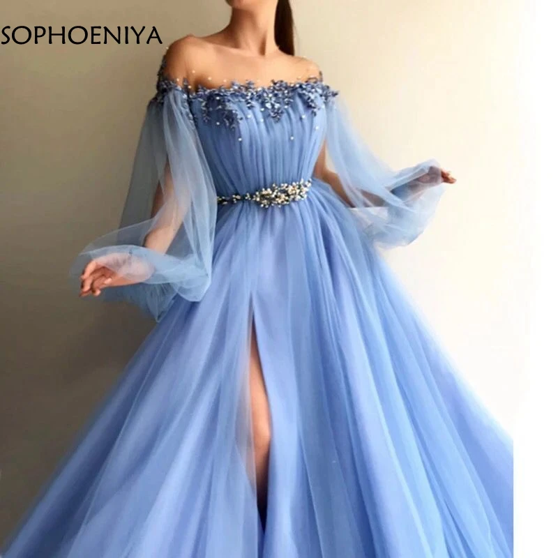 

New Arrival High Neck Arabic evening dresses Long sleeve Abendkleider 2019 formal dress Dubai Kaftan evening gown dress party