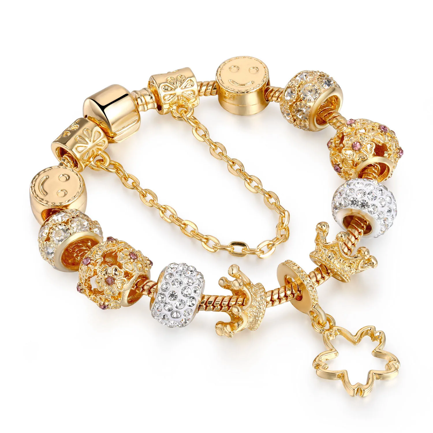 Romantic Crystal Chain Link pandora Bracelets For Women Female flower