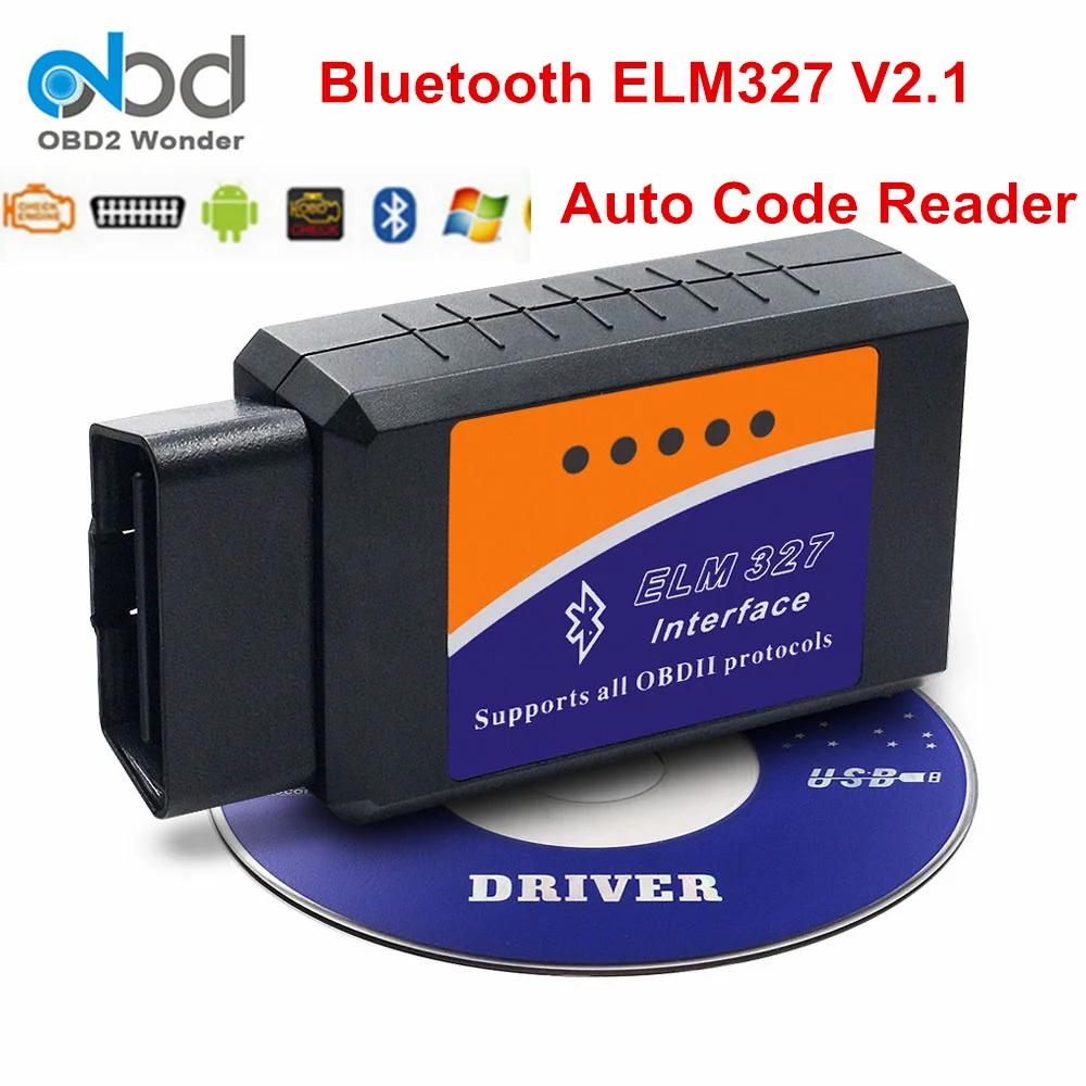 

Black Bluetooth ELM 327 V2.1 OBD2 Adapter ELM327 2.1 Version OBD II Diagnostic Adapter OBD 2 Interface Android PC Not For IOS