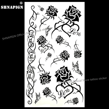 

SHNAPIGN Temporary Body Art Black Rose Temporary Body Art Flash Tattoo Sticker 10*17cm Waterproof Henna Fake Tattoo Wall Sticker